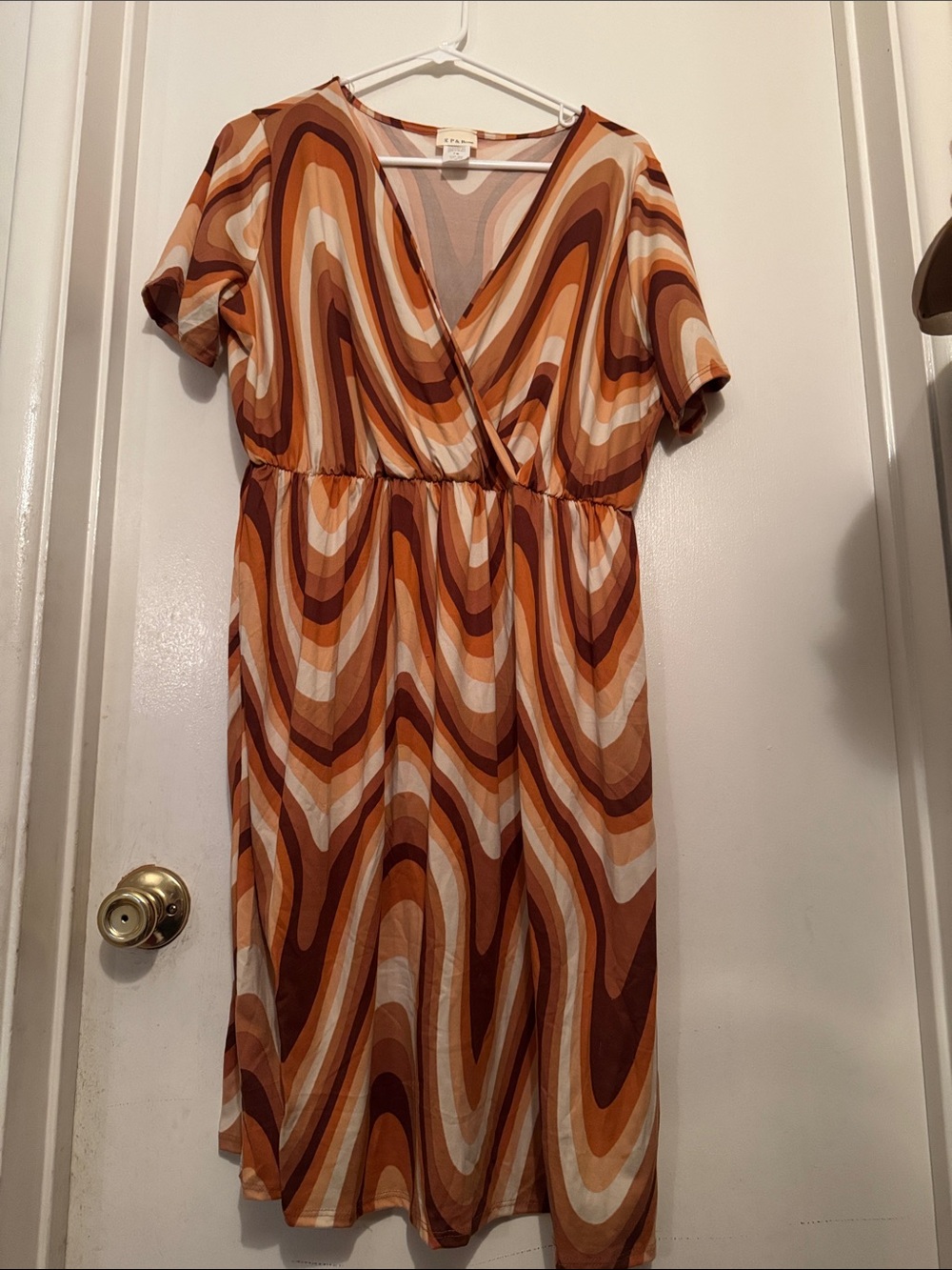 Surya Wrap-Style Midi Dress in Brown and Cream